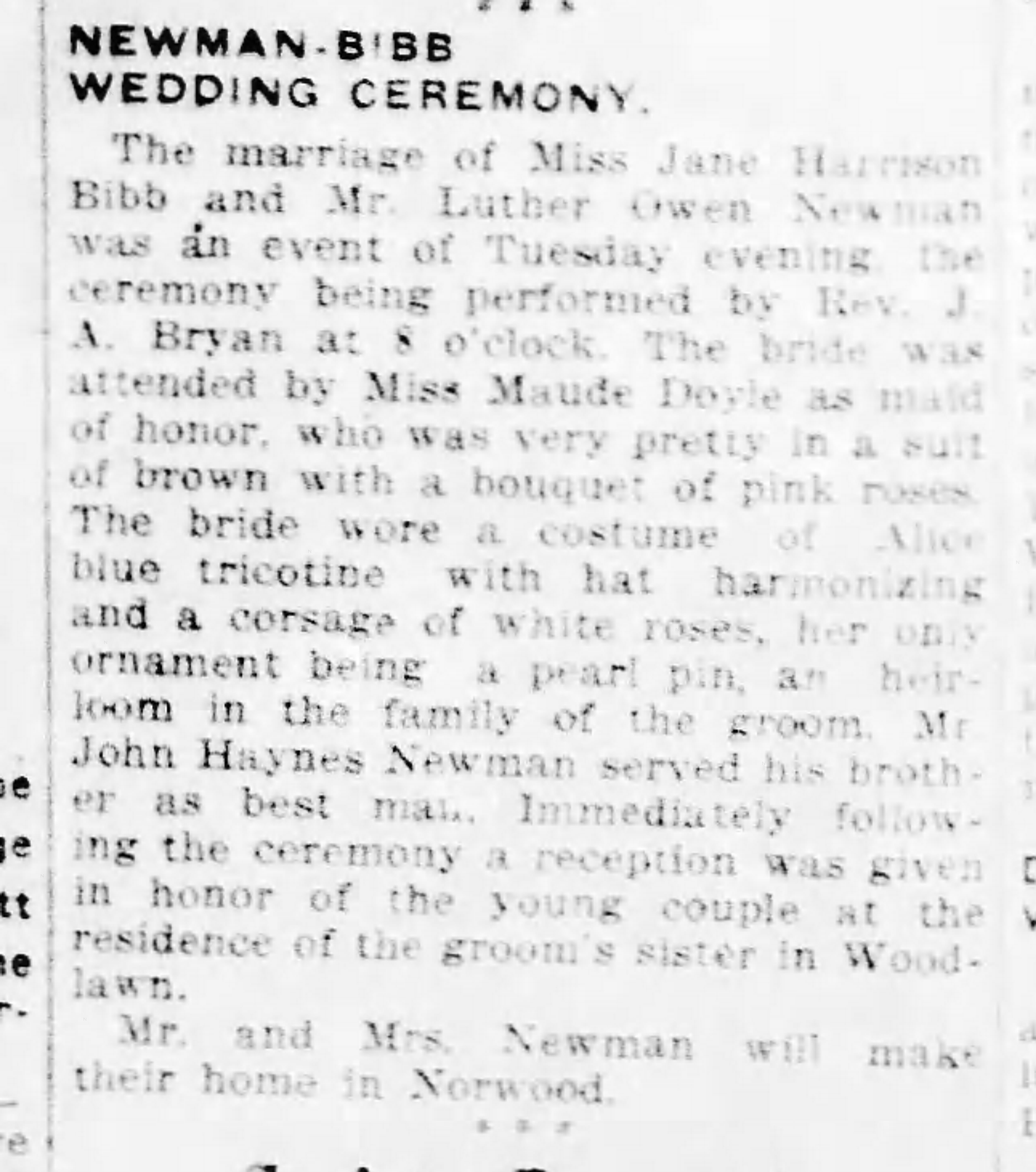 Jane Harrison Bibb-Luther Owen Newman